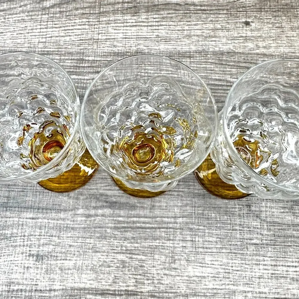 Abigail's Portugal Rare Blown Amber Base Grape Iced Tea Footed Tumblers-Set of 3